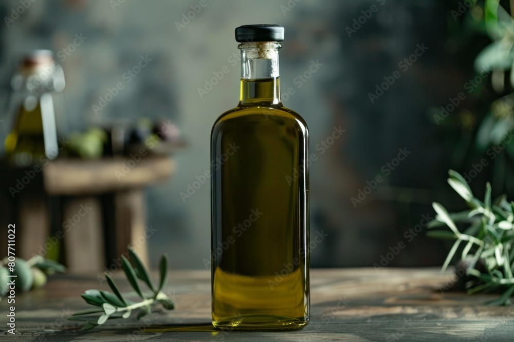 Organic Olive Oil Bottle with Fresh Herbs on Rustic Stone Background
Organic Olive Oil Bottle with Fresh Herbs on Rustic Stone Background