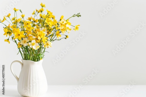 Wallpaper Mural Minimalist Vase with Yellow Forsythia Blossoms on White Background
 Torontodigital.ca