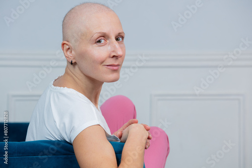 Woman struggling of cancer looking with hope ready to fight