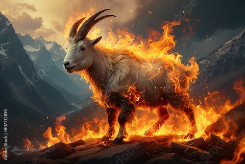 Mountain goat  in fire 