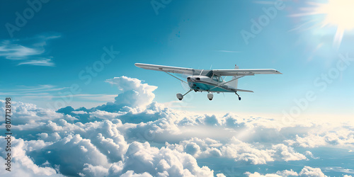 Jet plane in a blue cloudy sky blue sky and white clouds closeup with Plane Ocean flying airplane in the air close-up.