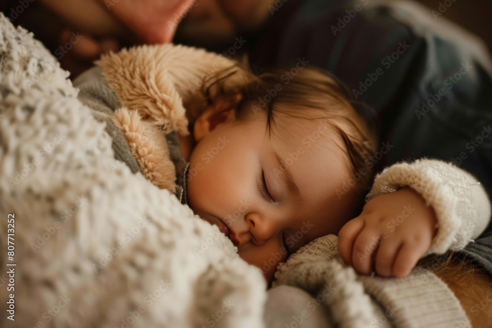 sleeping baby in a parent's embrace sleeping baby in a parent's embrace
