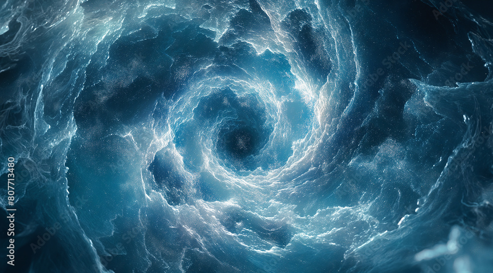 Spiral of water in the center, light blue color, dark background Spiral of water in the center, light blue color, dark background