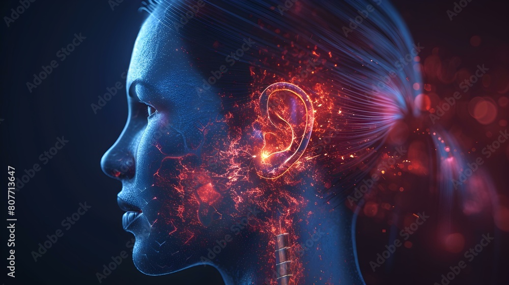 Ear pain concept, x-ray view Ear pain concept, x-ray view