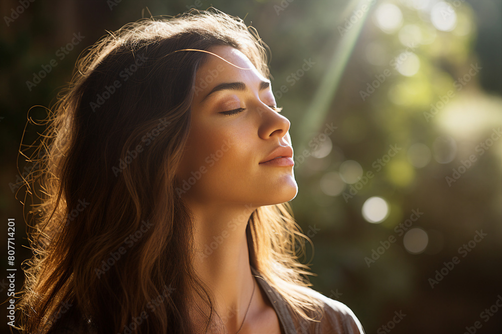 Generative AI illustration happy yoga person enjoying medication in natural wild conditions beautiful view Generative AI illustration happy yoga person enjoying medication in natural wild conditions beautiful view