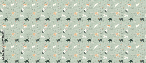 들판위의 고양이 일러스트레이션 심리스 패턴 photo