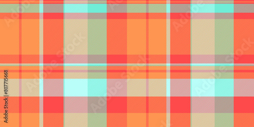 Fold background fabric vector, comfortable textile tartan plaid. Nostalgia check seamless pattern texture in orange and red colors.