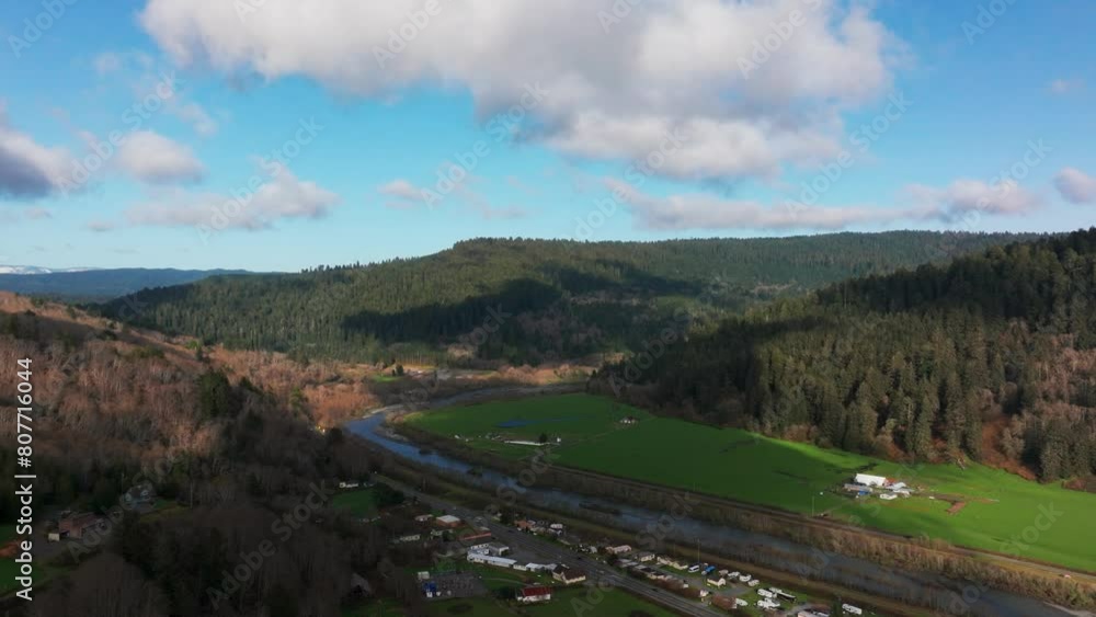 Beautiful drone aerial view of redwood national forest on a sunny day Beautiful drone aerial view of redwood national forest on a sunny day