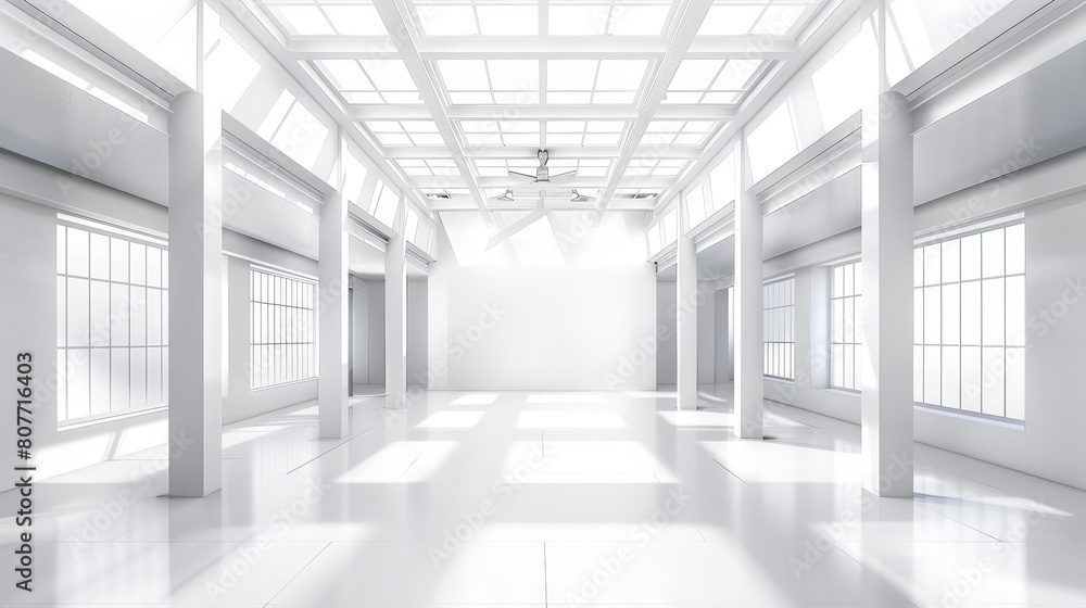 Room interior with columns and large windows on roof and walls. Design of an art gallery, museum, office, apartment in futuristic style. Room interior with columns and large windows on roof and walls. Design of an art gallery, museum, office, apartment in futuristic style.