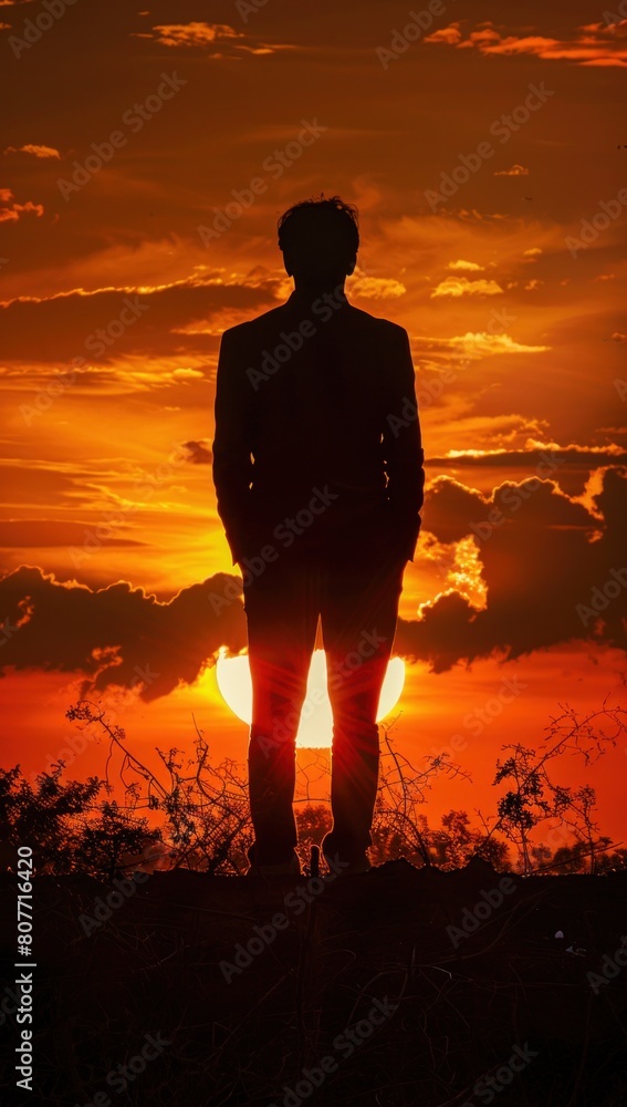 Courage in the face of adversity: His silhouette cuts a striking figure against the backdrop of a setting sun.