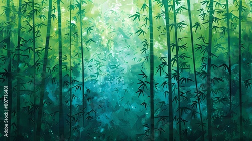 green bamboo forest plants pattern illustration poster background