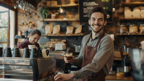 Smiling Barista Serving Coffee