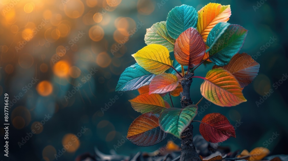 Metaphorical minimalist tree with diverse leaves of different shapes, sizes, and colors, symbolizing the beauty and strength of diversity in nature Metaphorical minimalist tree with diverse leaves of different shapes, sizes, and colors, symbolizing the beauty and strength of diversity in nature