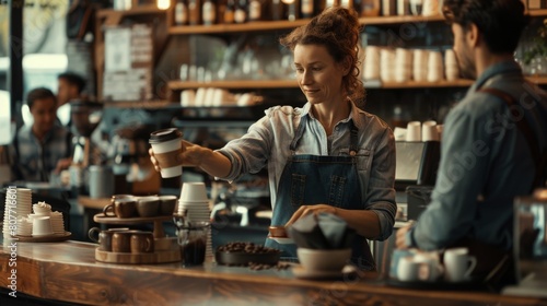Barista Serving Coffee at Cafe photo