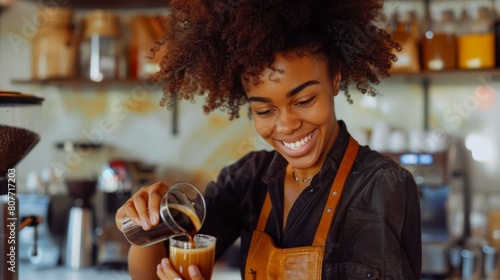 A Smiling Barista Crafting Espresso