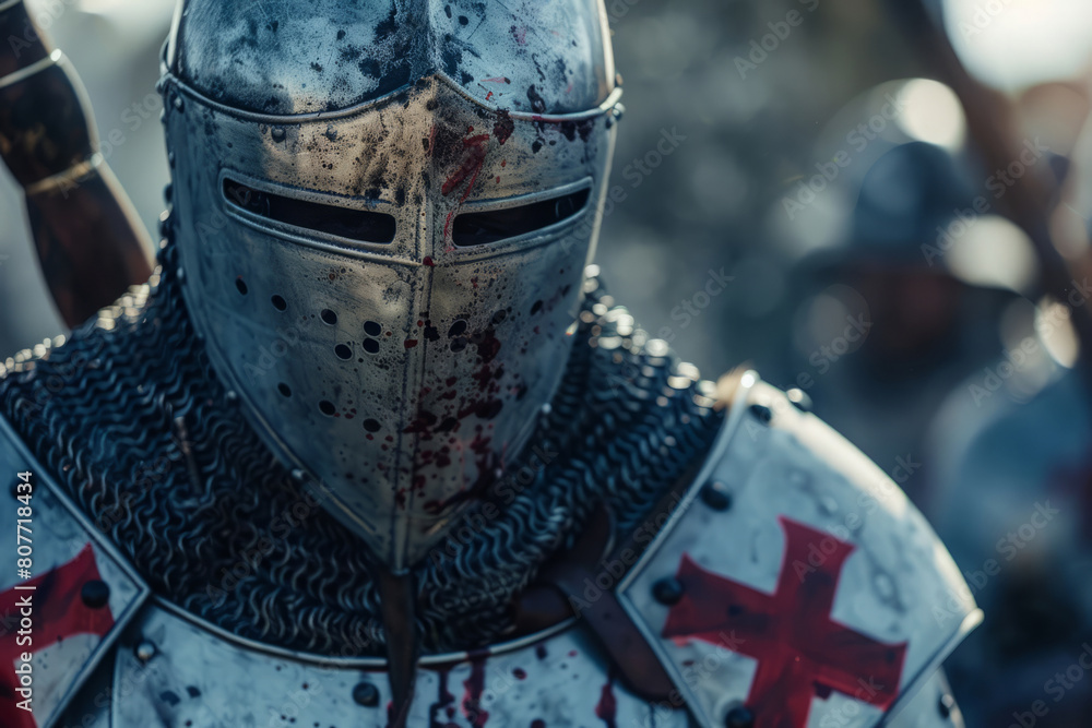 Templar knight in full armor standing ready for battle. Medieval Warrior Templar knight in full armor standing ready for battle. Medieval Warrior