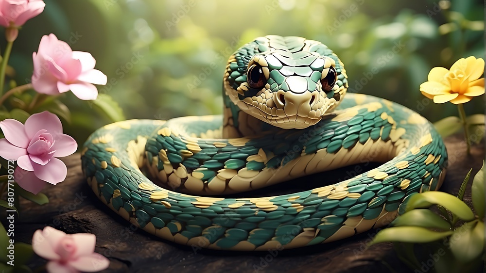 Charming Snake Illustration with Cute Vibes Charming Snake Illustration with Cute Vibes