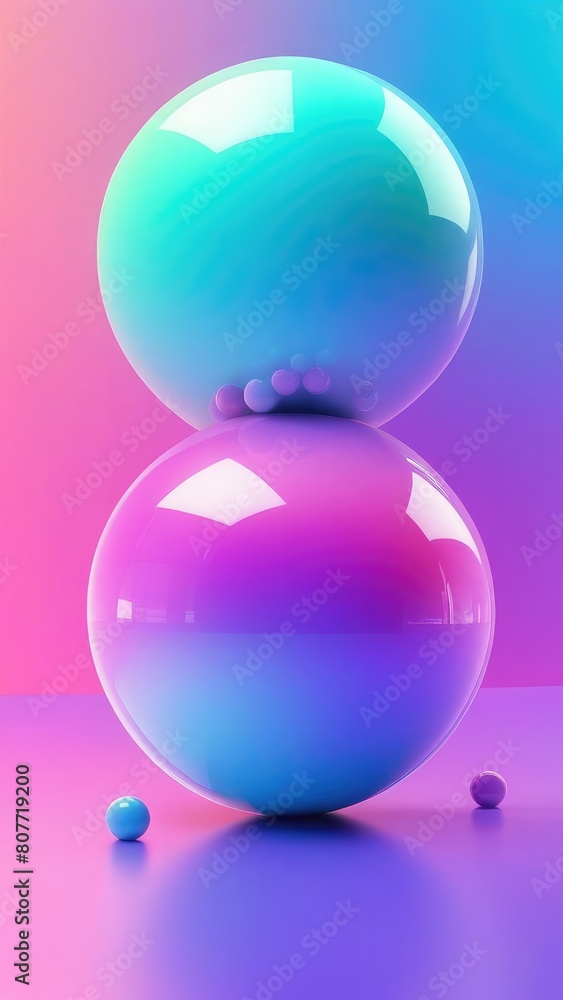Pastel vertical background of round balls and spheres, blue and pink color for holiday themes, design projects on two light delicate bubbles Pastel vertical background of round balls and spheres, blue and pink color for holiday themes, design projects on two light delicate bubbles