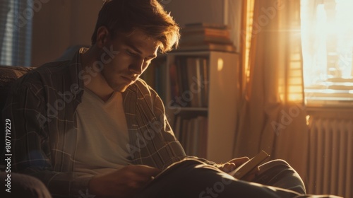 Man Reading in Warm Sunlight © Anna