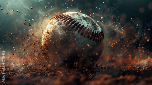 baseball fliegt in den dreck und wirbelt schmutz auf photo