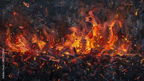 A close-up of lively flames and embers from a summer bonfire. AIG50