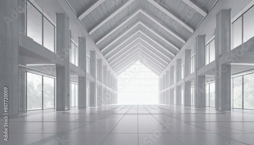 Abstract modern architecture background  empty white open space interior with windows and concrete walls. 3D rendering