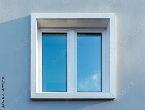 A close-up shot of a double-glazed window in a contemporary building  reflecting the sky.
