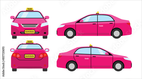 Thai taxi meter car. Bangkok, Thailand public transportation cartoon vector illustration art isolated on white background.