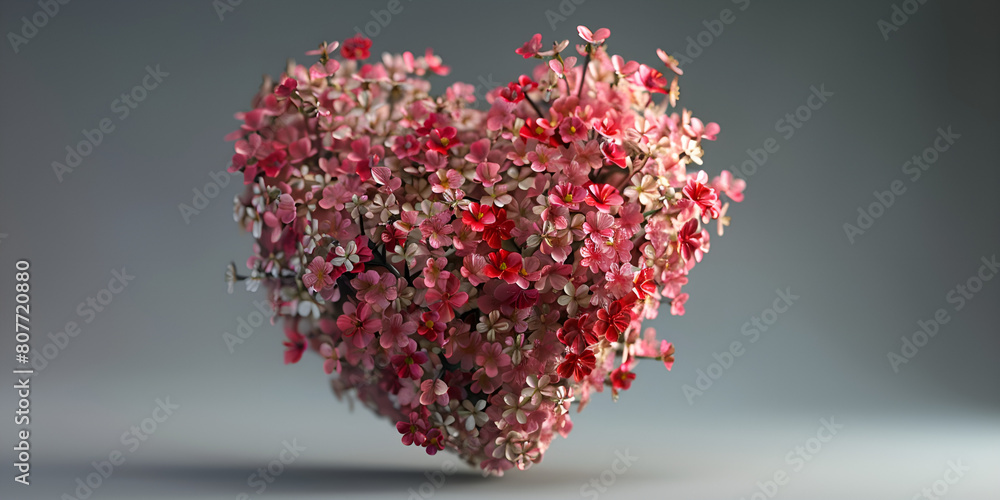 Fototapeta premium A heart-shaped flower arrangement on a gray background