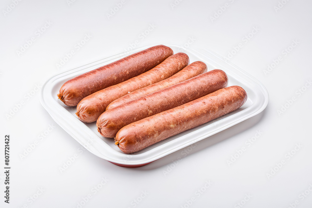 an image of a white plastic tray sausage isolated on a white background an image of a white plastic tray sausage isolated on a white background
