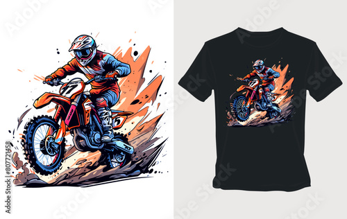 Thrilling dirt bike ride Vibrant cartoon vector for t-shirt design