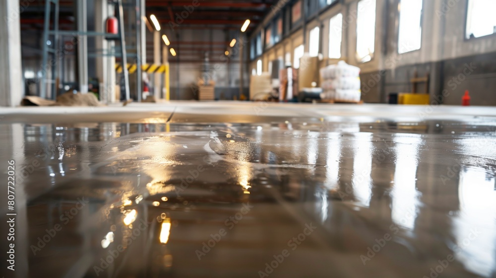 custom made wallpaper toronto digitalClose-up view of a glossy, freshly applied self-leveling floor in an industrial warehouse.
