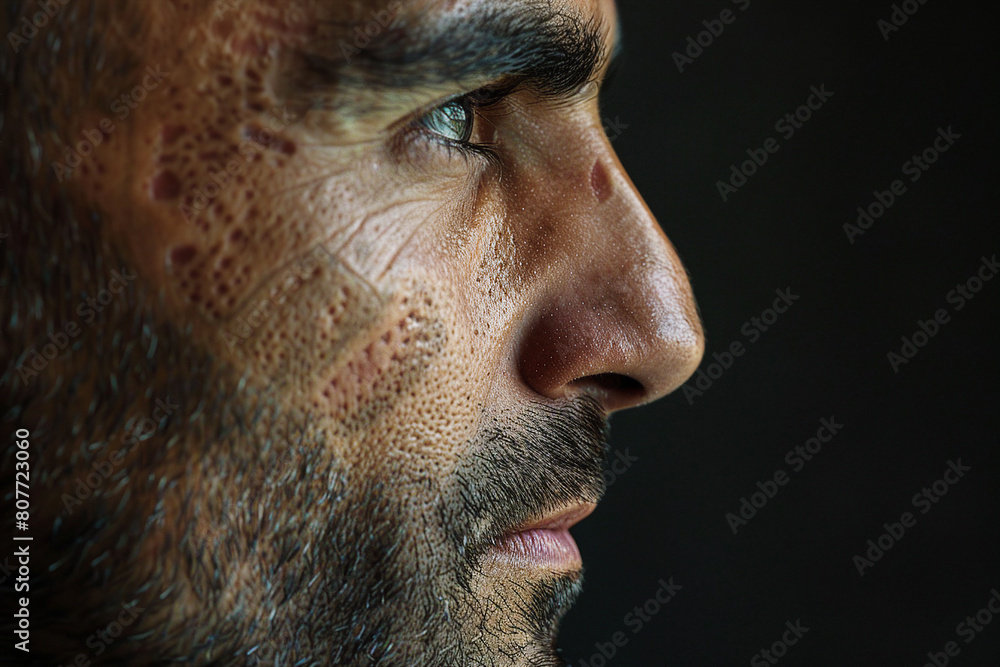 Close up image of a young man face with acne generative AI Close up image of a young man face with acne generative AI