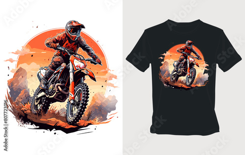 Dynamic dirt bike frenzy Cartoon vector for energetic t-shirt design