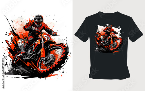 Dynamic dirt bike frenzy Cartoon vector for energetic t-shirt design