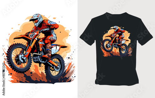 Thrilling dirt bike ride Vibrant cartoon vector for t-shirt design