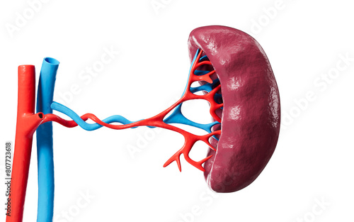 Human blood vessel and splenic organ model, 3d rendering. photo