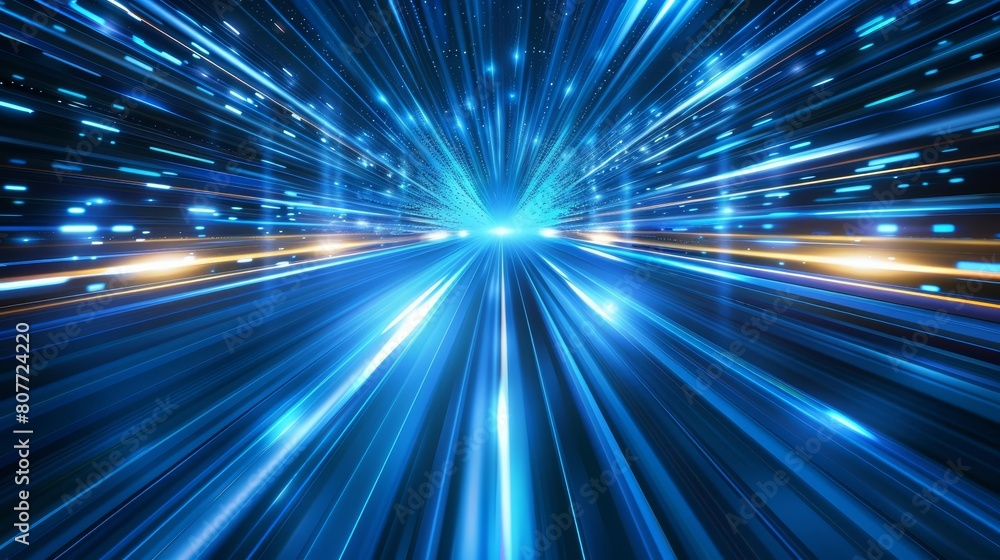 Blue light speed background with glowing rays and futuristic technology concept Highspeed motion blur effect Digital illustration Blue light speed background with glowing rays and futuristic technology concept Highspeed motion blur effect Digital illustration
