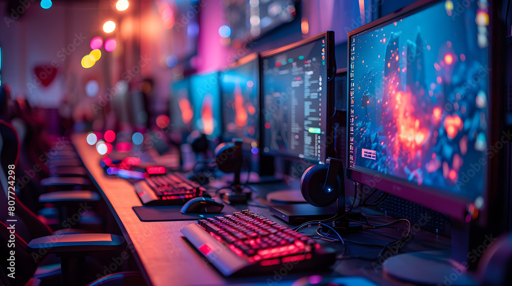 A digital rendering studio, with computer monitors glowing in the background, during a tech symposium A digital rendering studio, with computer monitors glowing in the background, during a tech symposium