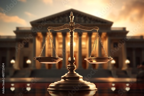 Scales of justice on the background of the United States Supreme Court