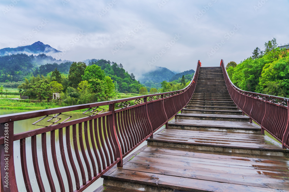 Fototapeta premium Ancient Towns, Ancient Buildings, and Rivers in the Mountainous Areas of Anhui Province, China