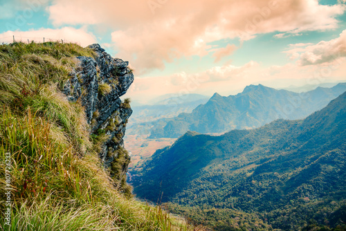 Scenery of beautiful mountain ranges at Phu Chi Fa photo