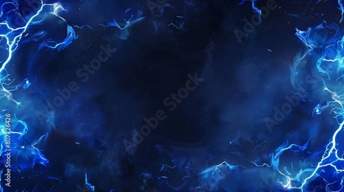 Thunderbolt impact overlay overlay with fluffy texture with blue lightning and smoke effect frame background. Translucent fog with sparkles. photo