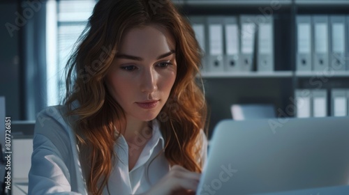 Focused Professional at Her Laptop