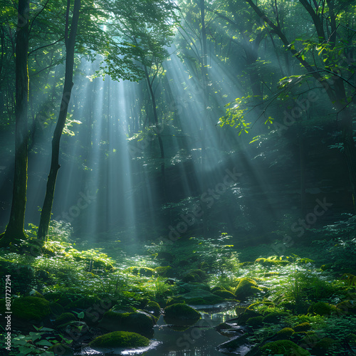 Beautiful_rays_of_sunlight_in_a_green_forest