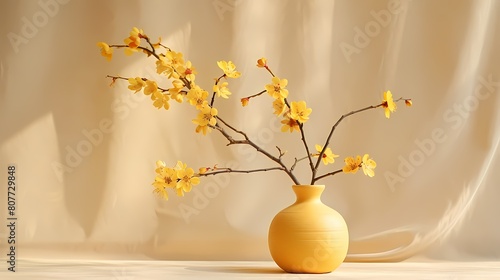 Yellow vase bouquet light shadow poster background 