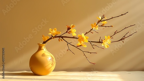 Yellow vase bouquet light shadow poster background
