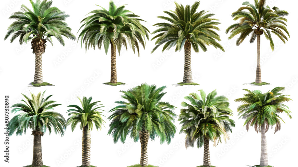 Fototapeta premium Palm trees on white PNG transparent background
