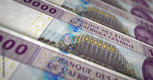 Fotografi Central African CFA Franc money banknotes print 3d illustration