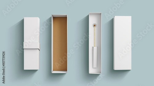 Mockup of open slide box with sleeve. Realistic modern illustration of white blank carton package with sleeve. Gift or goods packaging concept with cardboard matchbox.